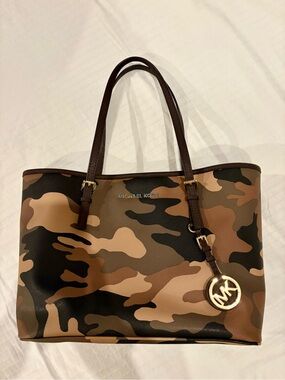 Michael Kors Camo Tote with Gold MK Charm